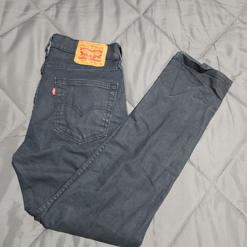 Levi's 511 Jeans Mens 31x30 Mid Rise Slim Fit Dark Gray Stretch Marks